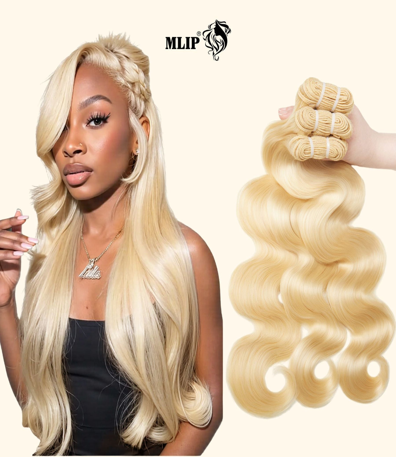 MLIP Raw Indian Human Hair Body Wave Bundles 3X Longer Lifespan 100% Unprocessed Raw Hair No Tangle & Shedding Silky Soft After Multiple Washes 613 Color