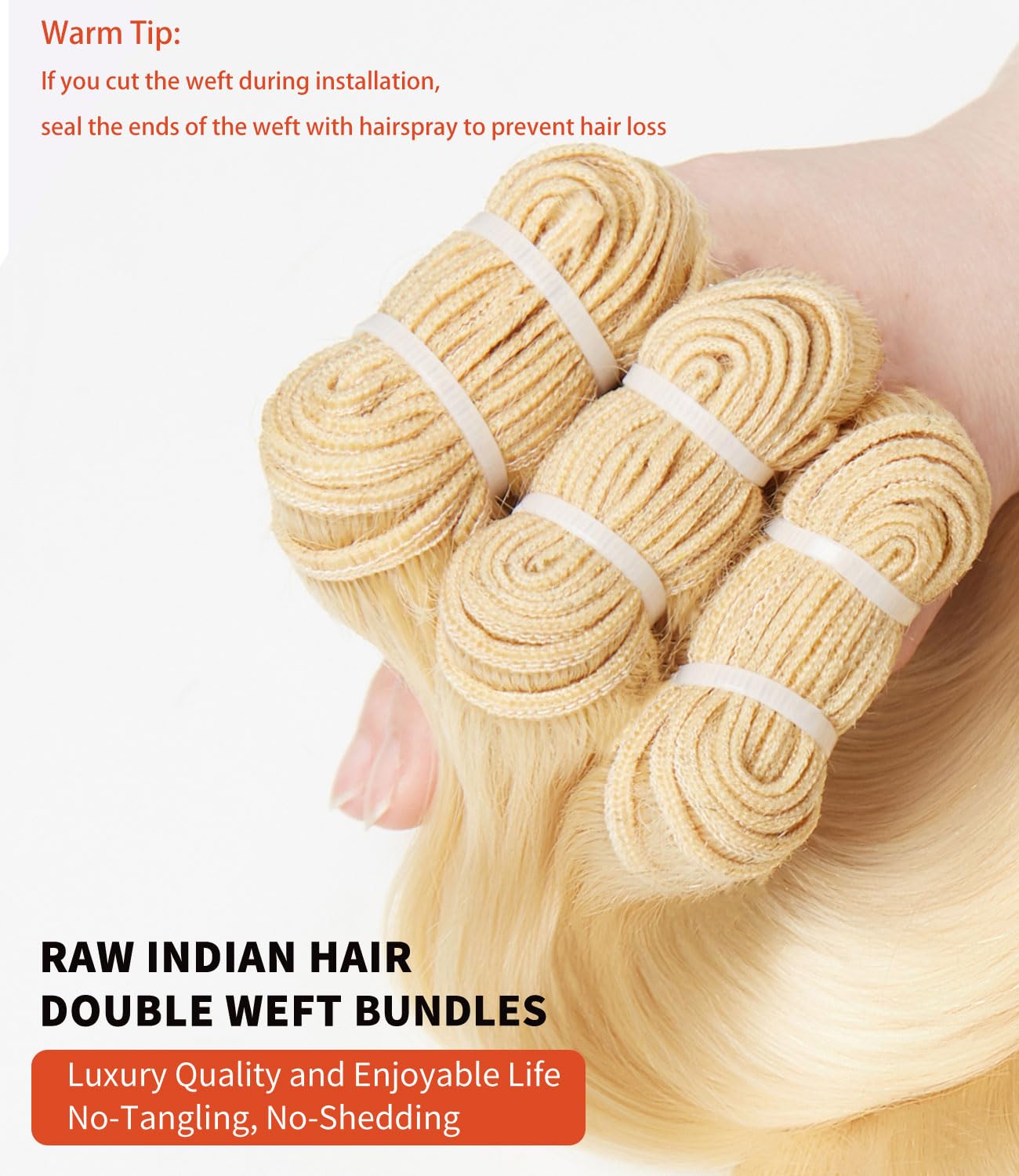 MLIP Raw Indian Human Hair Body Wave Bundles 3X Longer Lifespan 100% Unprocessed Raw Hair No Tangle & Shedding Silky Soft After Multiple Washes 613 Color