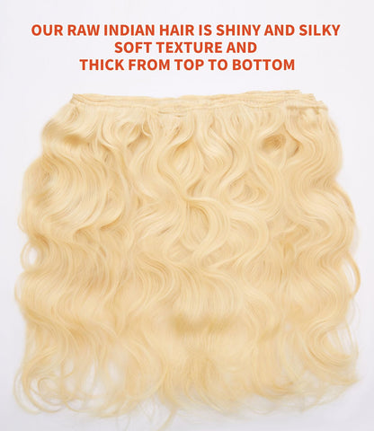 MLIP Raw Indian Human Hair Body Wave Bundles 3X Longer Lifespan 100% Unprocessed Raw Hair No Tangle & Shedding Silky Soft After Multiple Washes 613 Color