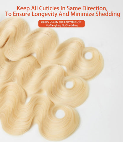 MLIP Raw Indian Human Hair Body Wave Bundles 3X Longer Lifespan 100% Unprocessed Raw Hair No Tangle & Shedding Silky Soft After Multiple Washes 613 Color
