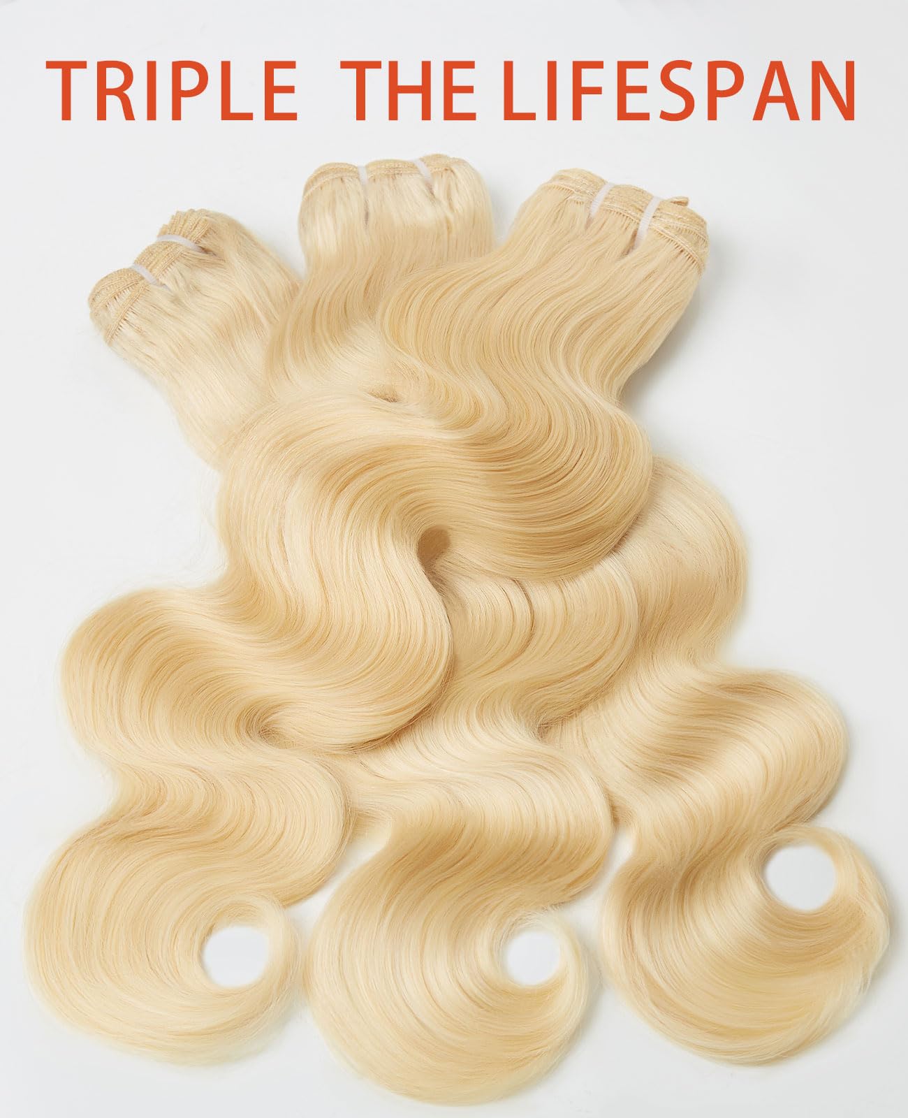 MLIP Raw Indian Human Hair Body Wave Bundles 3X Longer Lifespan 100% Unprocessed Raw Hair No Tangle & Shedding Silky Soft After Multiple Washes 613 Color