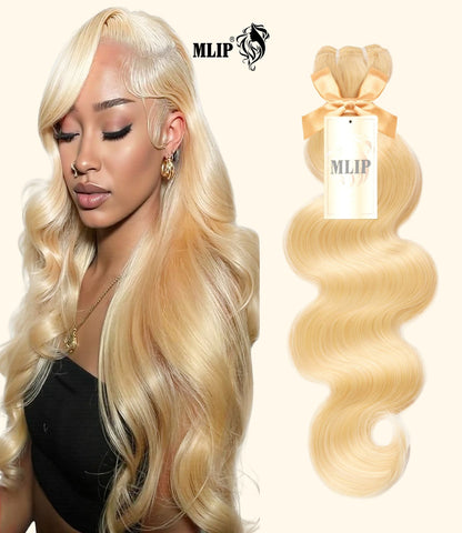 MLIP Raw Indian Human Hair Body Wave Bundles 3X Longer Lifespan 100% Unprocessed Raw Hair No Tangle & Shedding Silky Soft After Multiple Washes 613 Color