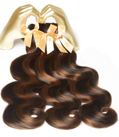 MLIP Raw Indian Human Hair Body Wave Bundles 3X Longer Lifespan 100% Unprocessed Raw Hair, No Tangle & Shedding Silky Soft After Multiple Washes Brown Highlight Color