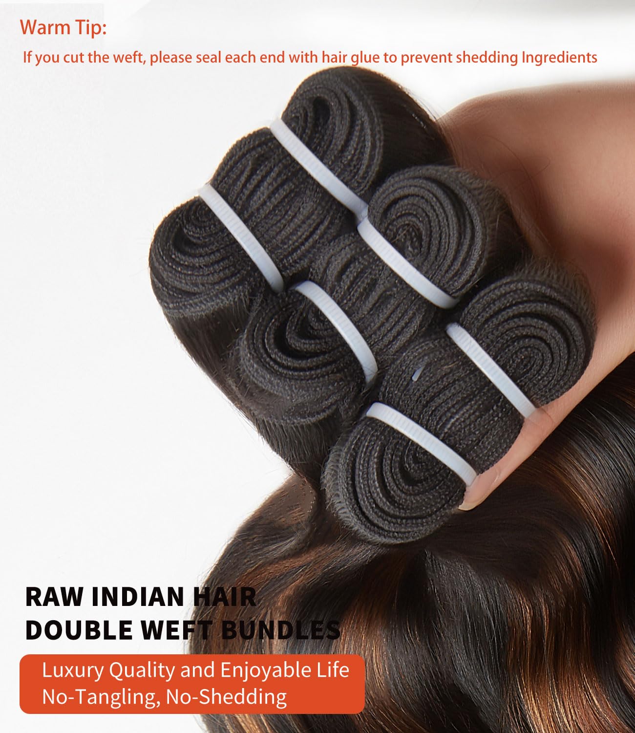 MLIP Raw Indian Human Hair Body Wave Bundles 3X Longer Lifespan 100% Unprocessed Raw Hair, No Tangle & Shedding Silky Soft After Multiple Washes Brown Highlight Color