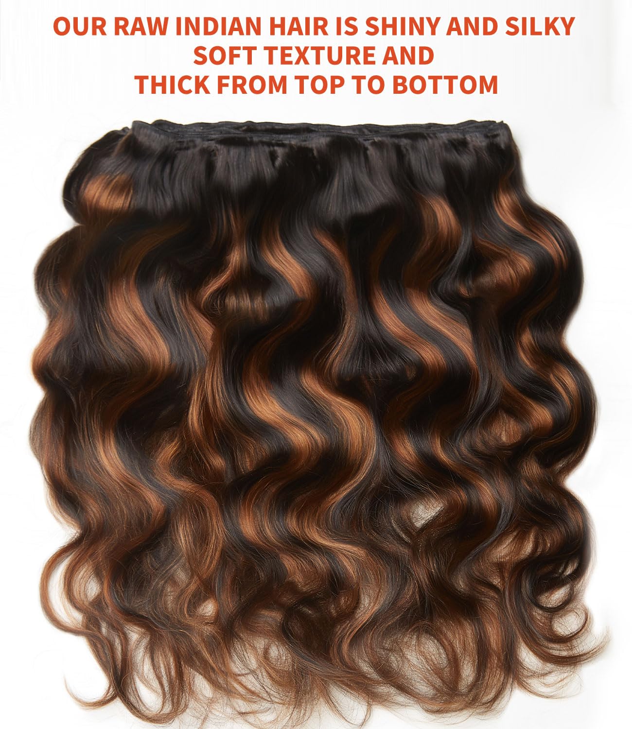 MLIP Raw Indian Human Hair Body Wave Bundles 3X Longer Lifespan 100% Unprocessed Raw Hair, No Tangle & Shedding Silky Soft After Multiple Washes Brown Highlight Color