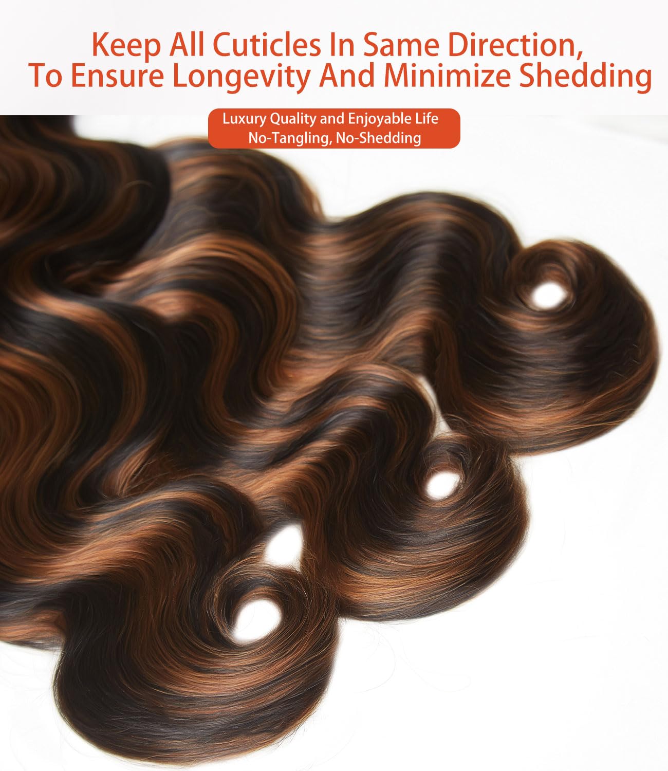 MLIP Raw Indian Human Hair Body Wave Bundles 3X Longer Lifespan 100% Unprocessed Raw Hair, No Tangle & Shedding Silky Soft After Multiple Washes Brown Highlight Color