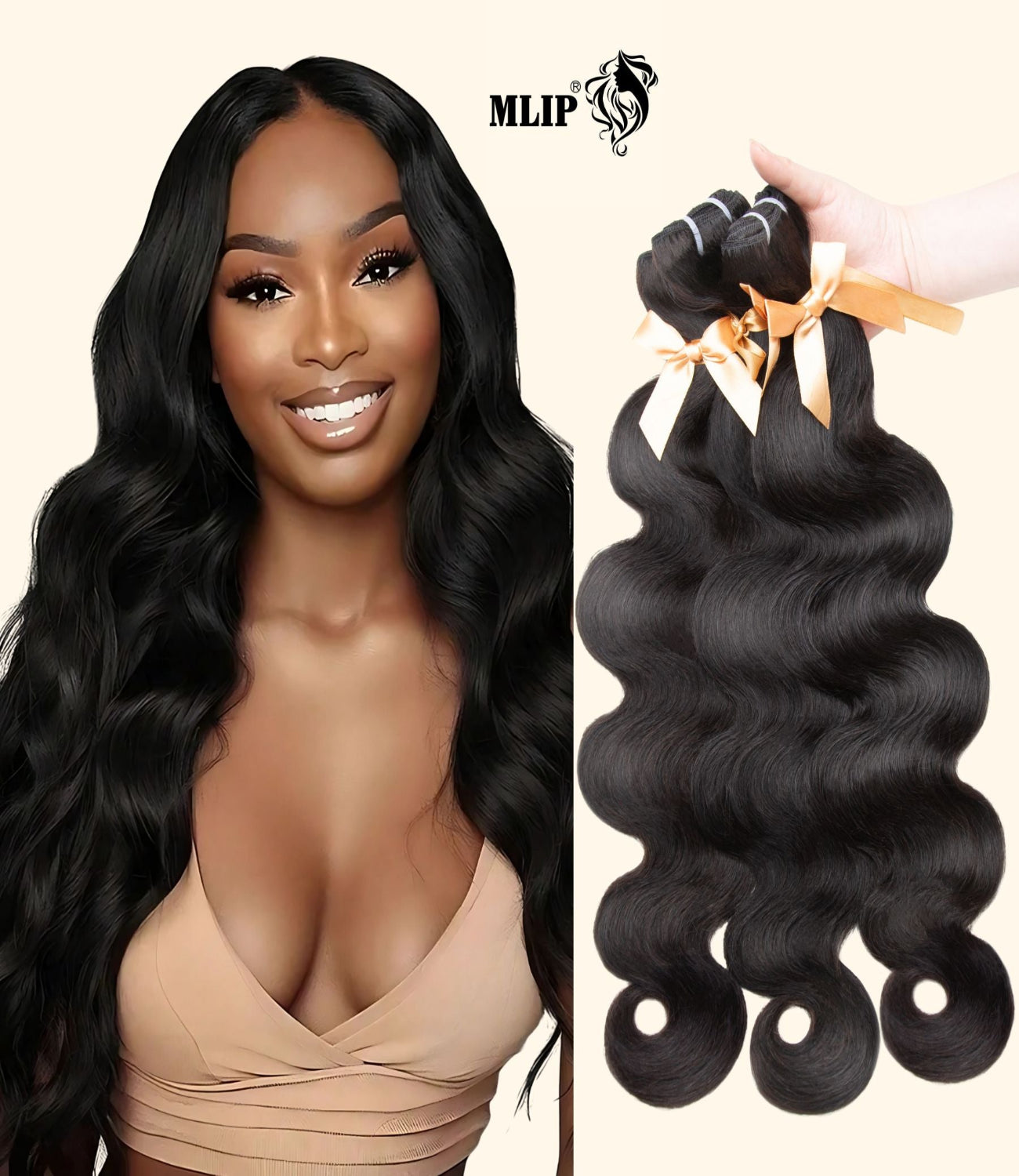 MLIP Raw Indian Human Hair Body Wave 3 Bundles 3X Longer Lifespan 100% Unprocessed Raw Hair No Tangle & Shedding Silky Soft After Multiple Washes Natural Color 16 18 20 Inches