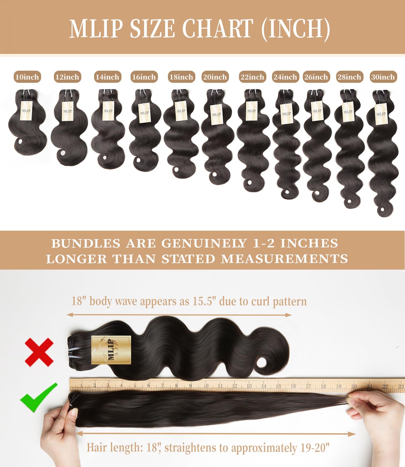 MLIP Raw Indian Human Hair Body Wave 3 Bundles 3X Longer Lifespan 100% Unprocessed Raw Hair No Tangle & Shedding Silky Soft After Multiple Washes Natural Color 16 18 20 Inches