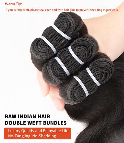 MLIP Raw Indian Human Hair Body Wave Bundles 3X Longer Lifespan 100% Unprocessed Raw Hair No Tangle & Shedding Silky Soft After Multiple Washes Natural Color