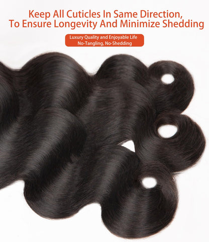 MLIP Raw Indian Human Hair Body Wave Bundles 3X Longer Lifespan 100% Unprocessed Raw Hair No Tangle & Shedding Silky Soft After Multiple Washes Natural Color