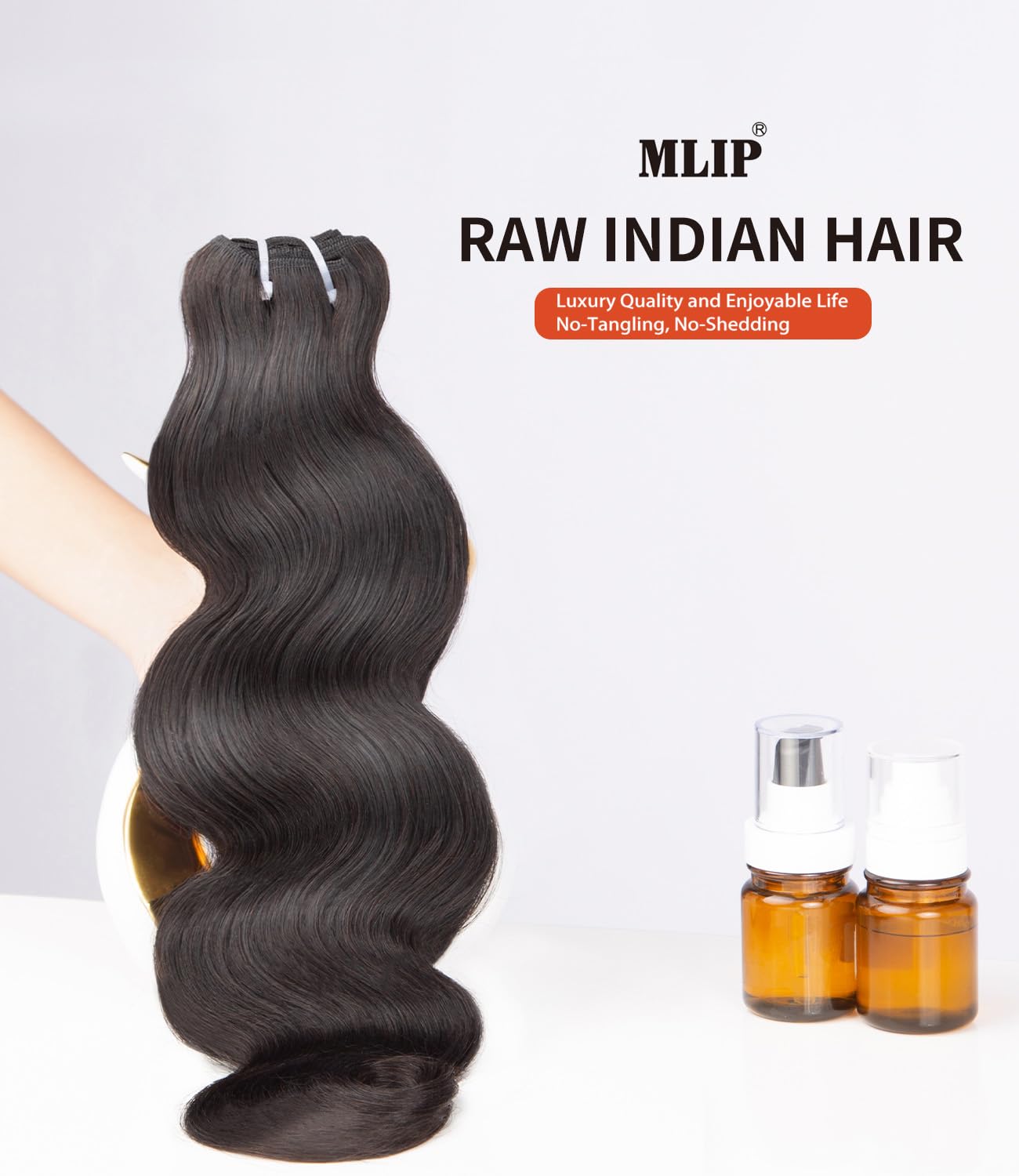 MLIP Raw Indian Human Hair Body Wave 3 Bundles 3X Longer Lifespan 100% Unprocessed Raw Hair No Tangle & Shedding Silky Soft After Multiple Washes Natural Color 16 18 20 Inches