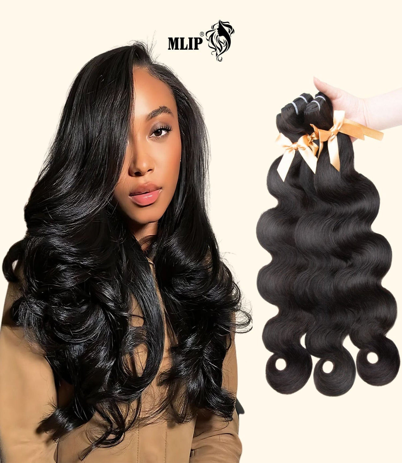 MLIP Raw Indian Human Hair Body Wave 3 Bundles 3X Longer Lifespan 100% Unprocessed Raw Hair No Tangle & Shedding Silky Soft After Multiple Washes Natural Color 16 18 20 Inches
