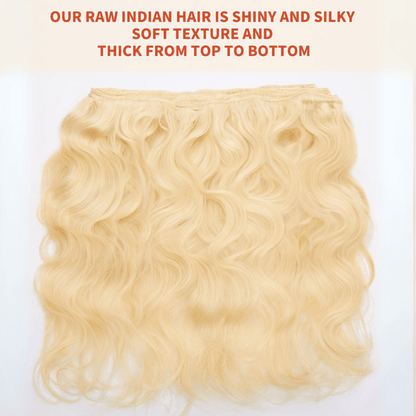 MLIP 4 Bundles Raw 15A Indian Hair 3 Natural Black With 1 #613 Blonde Body Wave  100% Virgin Hair Bundles