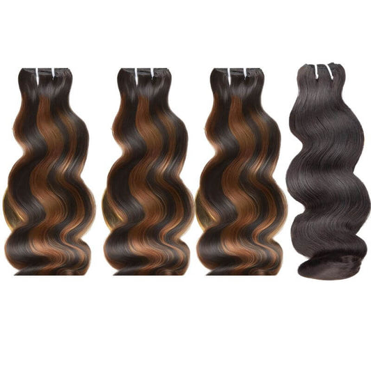 MLIP 4 Bundles Raw 15A Indian Hair 3 Brown Highlight With 1 Natural Black Body Wave 100% Virgin Hair Bundles