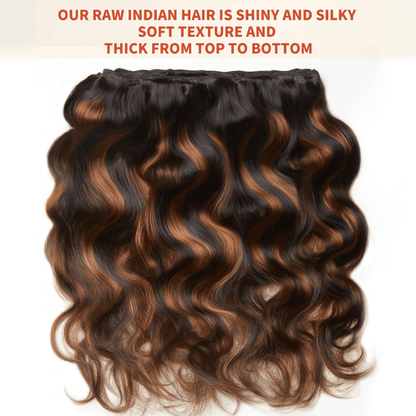 MLIP Raw 15A Indian Hair Natural Black Brown Highlight Body Wave 100% Virgin Hair Bundles