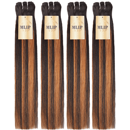 MLIP 4 Bundles Raw 15A Indian Hair Natural Black Highlight Brown Straight 100% Virgin Hair Bundles