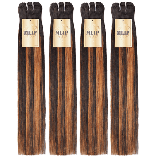 MLIP 4 Bundles Raw 15A Indian Hair Natural Black Highlight Brown Straight 100% Virgin Hair Bundles