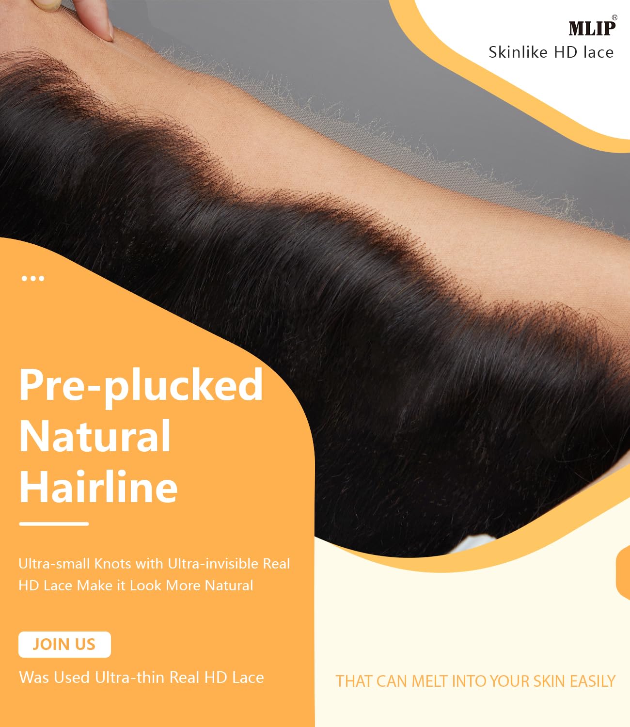 Mlip 13x6 HD Lace Frontal Body Wave, 0.10mm Ultra Thin Invisible Swiss Lace, Skinlike Real HD Lace Melt into Skin Perfectly, Pre-plucked Natural Hairline, Raw Indian Human Hair Natural Color