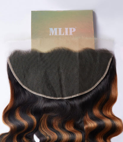 Mlip 13x6 HD Lace Frontal Body Wave, 0.10mm Ultra Thin Invisible Swiss Lace, Skinlike Real HD Lace Melt into Skin Perfectly, Pre-plucked Natural Hairline, Raw Indian Human Hair Highlight Color