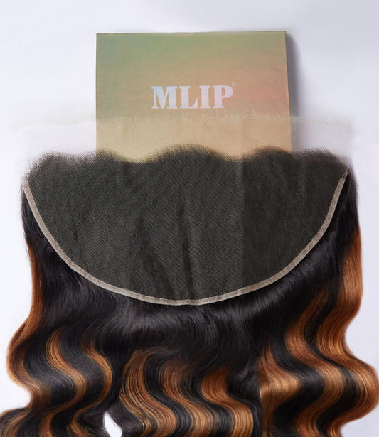 Mlip 13x6 HD Lace Frontal Body Wave, 0.10mm Ultra Thin Invisible Swiss Lace, Skinlike Real HD Lace Melt into Skin Perfectly, Pre-plucked Natural Hairline, Raw Indian Human Hair Highlight Color