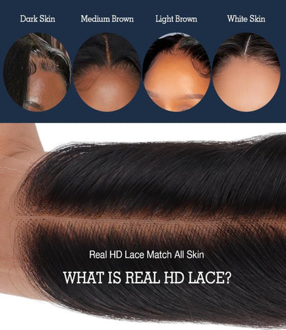 Mlip 2x6 HD Lace Closure Body Wave, 0.10mm Ultra Thin Invisible Swiss Lace, Skinlike Real HD Lace Melt into Skin Perfectly, Pre-plucked Natural Hairline, Raw Indian Human Hair 14 Inches Natural Color
