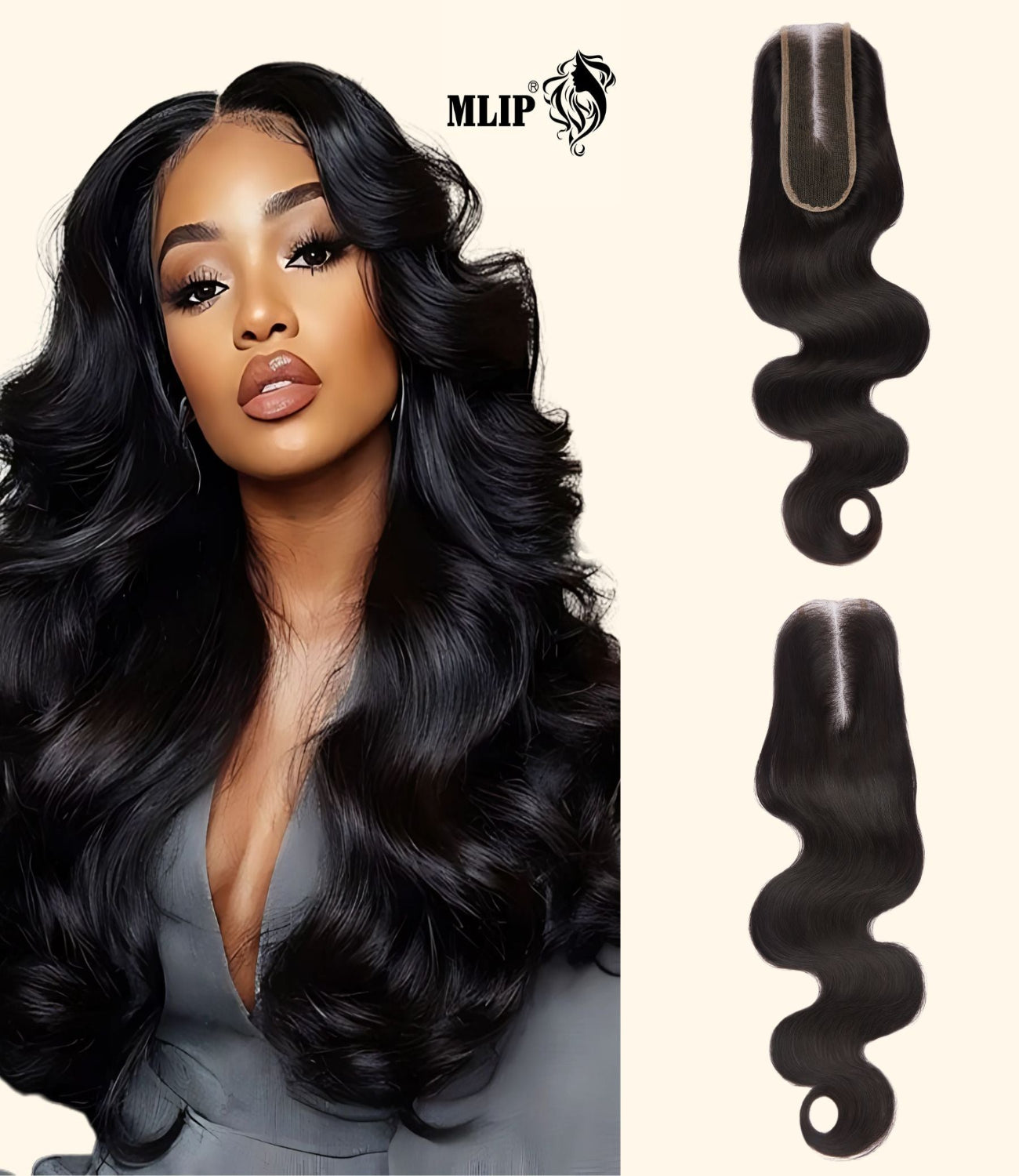 Mlip 2x6 HD Lace Closure Body Wave, 0.10mm Ultra Thin Invisible Swiss Lace, Skinlike Real HD Lace Melt into Skin Perfectly, Pre-plucked Natural Hairline, Raw Indian Human Hair 14 Inches Natural Color