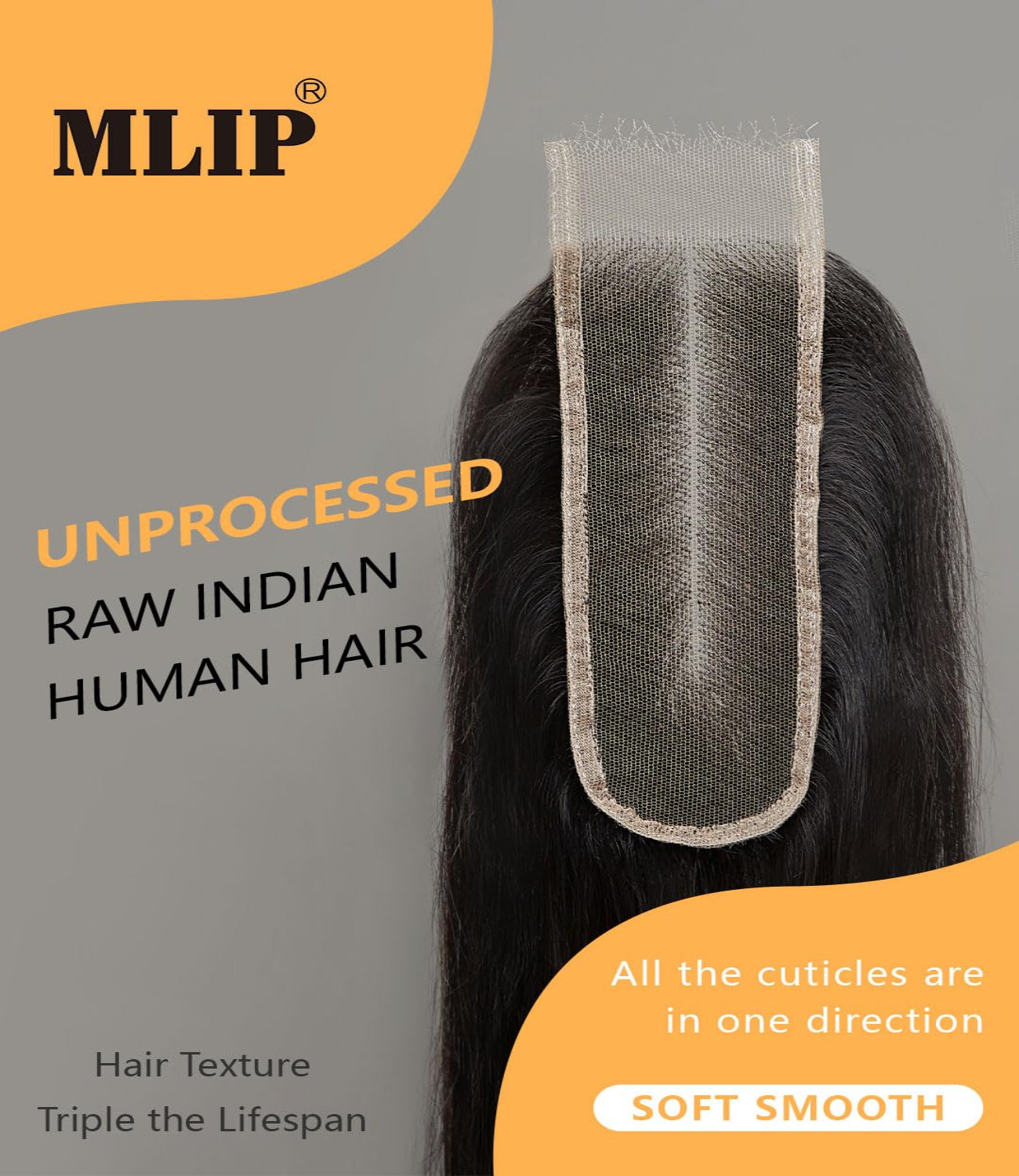 Mlip 2x6 HD Lace Closure Body Wave, 0.10mm Ultra Thin Invisible Swiss Lace, Skinlike Real HD Lace Melt into Skin Perfectly, Pre-plucked Natural Hairline, Raw Indian Human Hair 14 Inches Natural Color