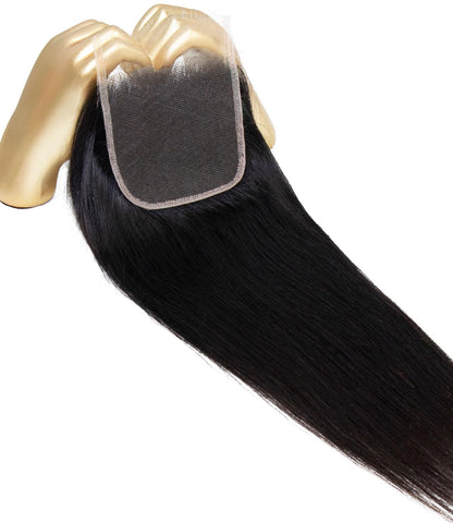 Mlip 4x4 HD Lace Closure Straight, 0.10mm Ultra Thin Invisible Swiss Lace, Skinlike Real HD Lace Melt into Skin Perfectly, Pre-plucked Natural Hairline, Raw Indian Human Hair Natural Color