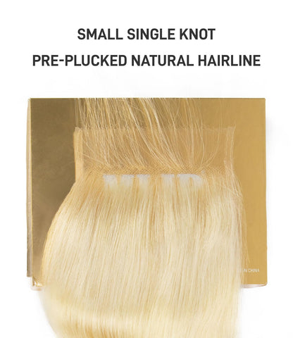 Mlip 5x5 HD Lace Closure Body Wave, 0.10mm Ultra Thin Invisible Swiss Lace, Skinlike Real HD Lace Melt into Skin Perfectly, Pre-plucked Natural Hairline, Raw Indian Human Hair 613 Color