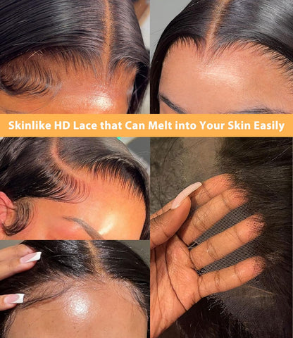 Mlip 5x5 HD Lace Closure Body Wave, 0.10mm Ultra Thin Invisible Swiss Lace, Skinlike Real HD Lace Melt into Skin Perfectly, Pre-plucked Natural Hairline, Raw Indian Human Hair Natural Color