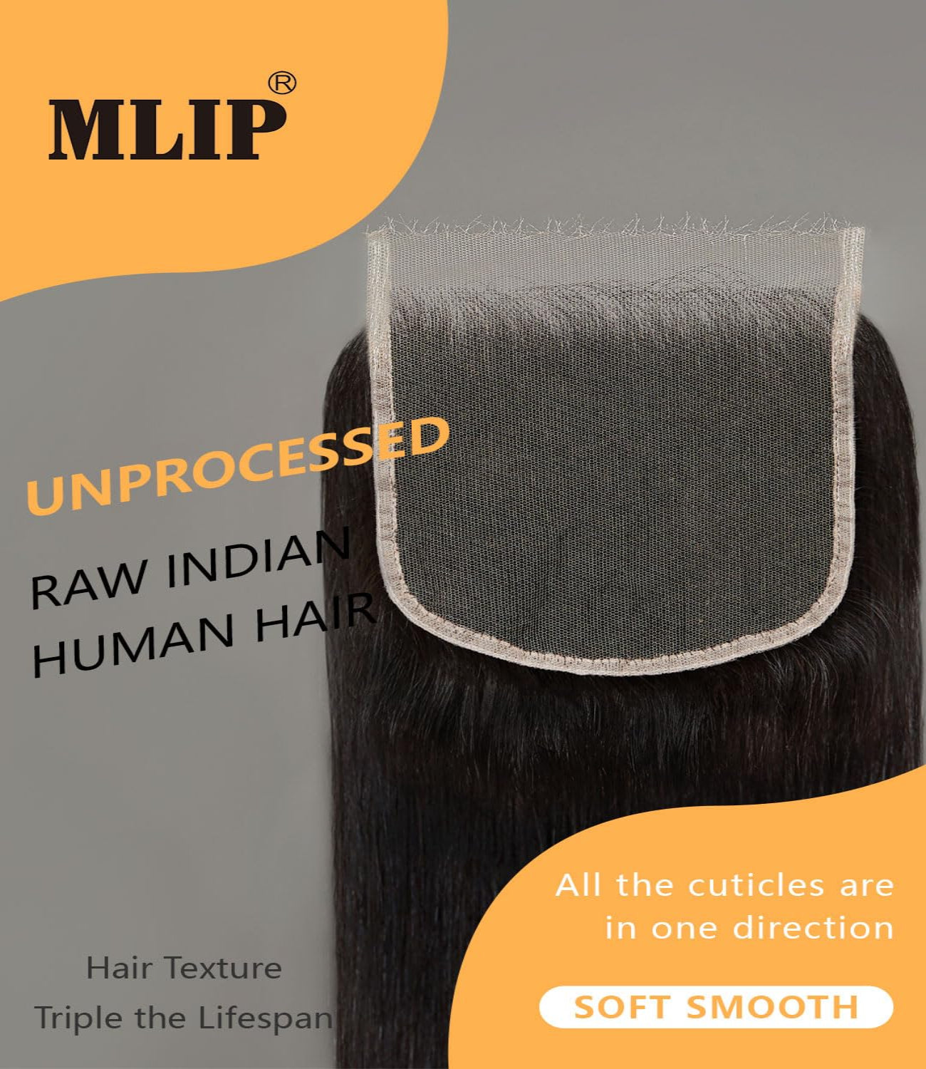 Mlip 5x5 HD Lace Closure Straight, 0.10mm Ultra Thin Invisible Swiss Lace, Skinlike Real HD Lace Melt into Skin Perfectly, Pre-plucked Natural Hairline, Raw Indian Human Hair  Natural Color