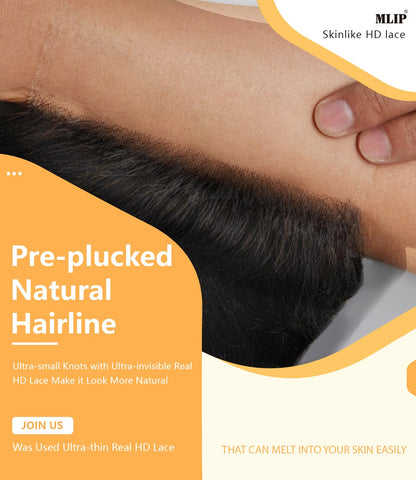 Mlip 5x5 HD Lace Closure Body Wave, 0.10mm Ultra Thin Invisible Swiss Lace, Skinlike Real HD Lace Melt into Skin Perfectly, Pre-plucked Natural Hairline, Raw Indian Human Hair Highlight Color