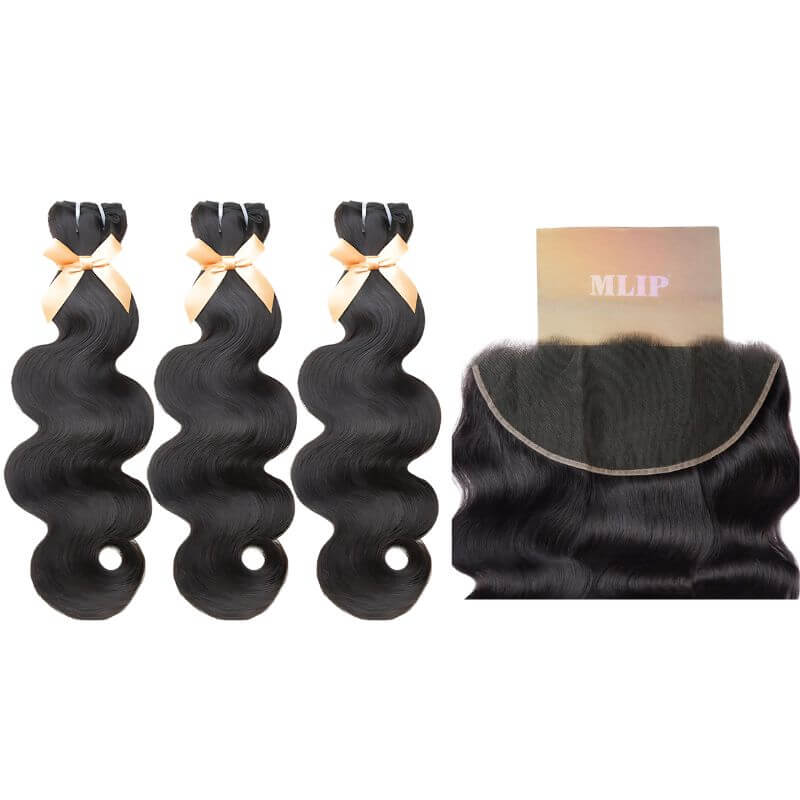 MLIP 5x5/13x6 HD Lace Frontal With 3 Bundles Natural Black Body Wave 100% Raw Hair Bundles