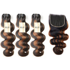 MLIP 5x5/13x6 HD Lace Closure With 3 Bundles Black Brown Highlight Body Wave 100% Raw Hair Bundles