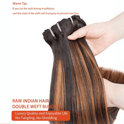MLIP Raw 15A Indian Hair Natural Black Highlight Brown Straight 100% Virgin Hair Bundles