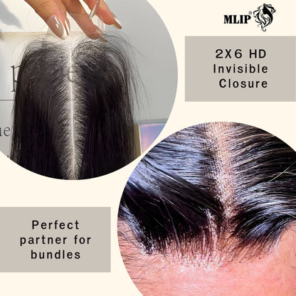 Mlip 2X6 HD Invisible Swiss Lace Pre-plucked Closure Natural Hairline Body Wave Raw Hair HD Lace Closure